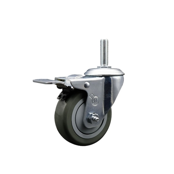 35 Inch Gray Polyurethane Wheel Swivel 58 Inch Threaded Stem Caster Total Lock Brake SCC